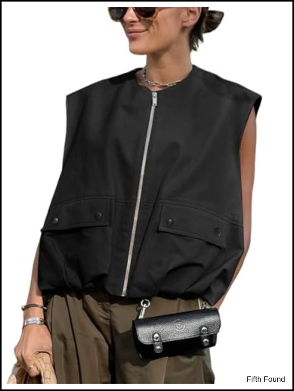 Women's Oversized Cargo Vest Zip Up Sleeveless Blazer Vest